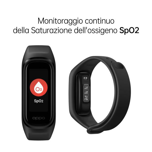 OPPO Band Sport Tracker Smartwatch con Display AMOLED a Colori 1.1'' 5ATM Carica Magnetica, Impermeabile 50m, Pedometro Fitness Cinturino Cardiofrequenzimetro, Versione Italia, Colore Black - EUROBABYLON