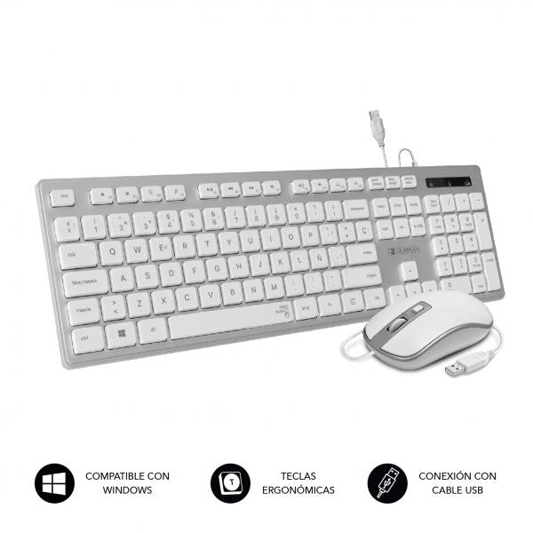 SUBBLIM SUBKBC-CEKE60 tastiera Mouse incluso USB QWERTY Spagnolo Argento, Bianco