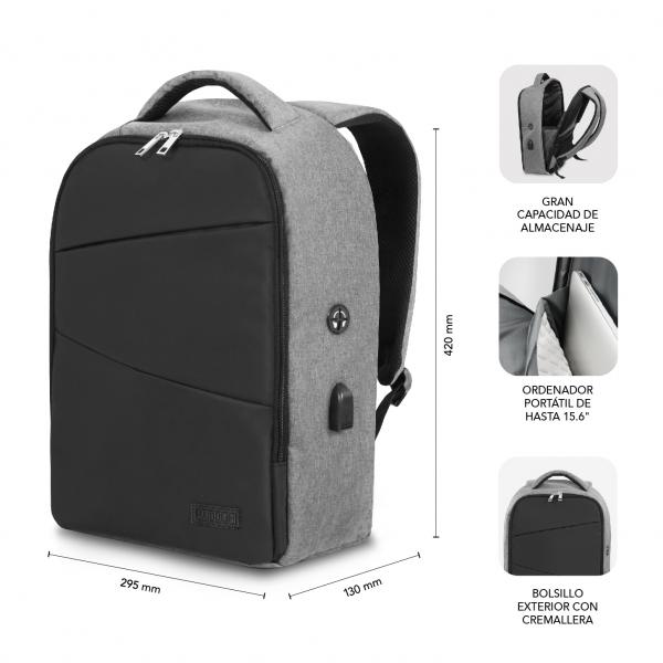 SUBBLIM MOCHILA SECURE V2 AP ANTIROBO 16'' GRIS borsa per notebook 40,6 cm (16") Zaino Nero, Grigio