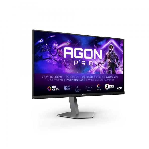 AOC AGON PRO AG276QZD2 Monitor PC 67,8 cm (26.7") 2560 x 1440 Pixel Quad HD QD-OLED Grigio - EUROBABYLON