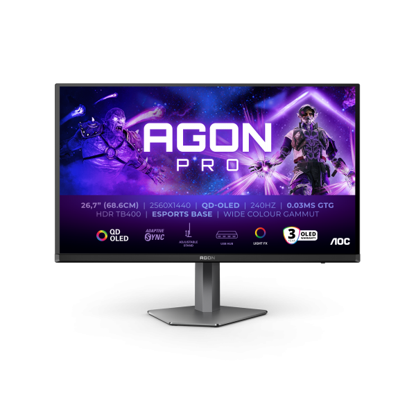 AOC AGON PRO AG276QZD2 Monitor PC 67,8 cm (26.7") 2560 x 1440 Pixel Quad HD QD-OLED Grigio - EUROBABYLON