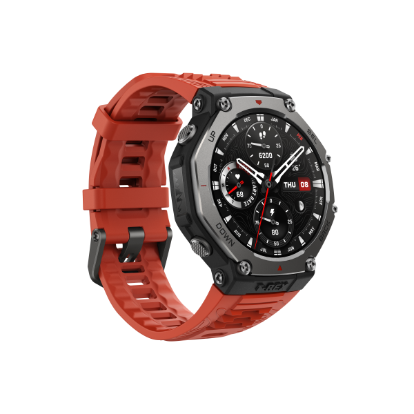 Amazfit T-Rex 3 Lava 3,81 cm (1.5") AMOLED Digitale 480 x 480 Pixel Touch screen Nero, Acciaio inox GPS (satellitare) - EUROBABYLON