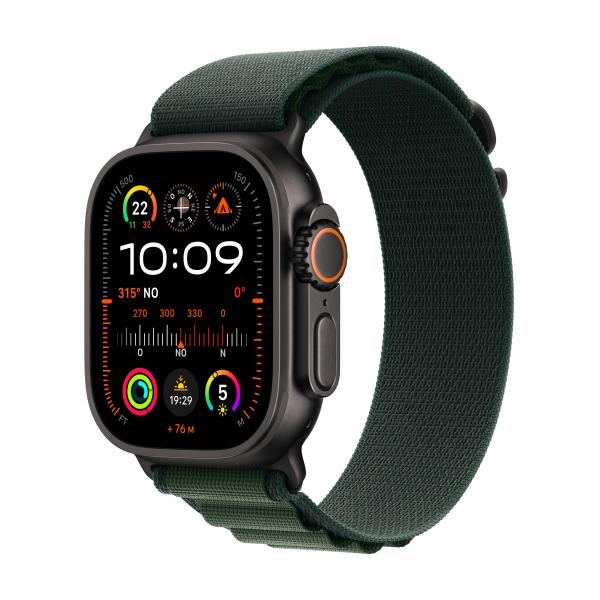 Apple Watch Ultra 2 GPS + Cellular 49mm Cassa Titanio Nero con Dark Green Alpine Loop - Medium - EUROBABYLON