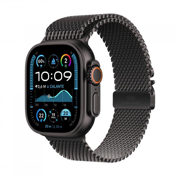 Apple Watch Ultra 2 GPS + Cellular 49mm Cassa Titanio Nero con Nero Titanium Milanese Loop - M - EUROBABYLON