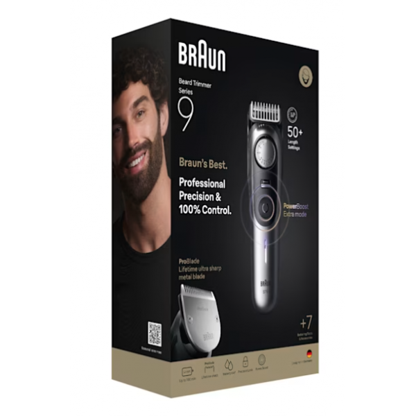 Braun BeardTrimmer 9 BT9520 regolabarba Batteria 52 2 cm Bagnato e secco Nero, Grigio - EUROBABYLON