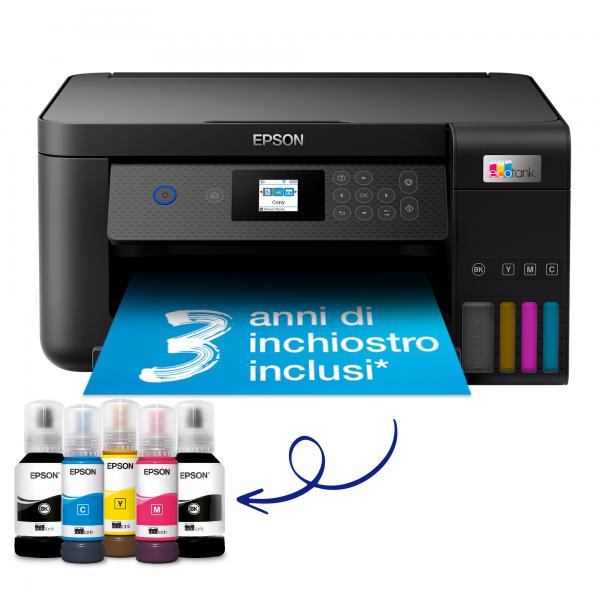 Epson EcoTank ET-2850 stampante multifunzione inkjet 3-in-1 A4, serbatoi ricaricabili alta capacità, 5 flaconi inclusi pari a 14000pag B/N 5200pag colore, Wi-FI Direct, USB - EUROBABYLON