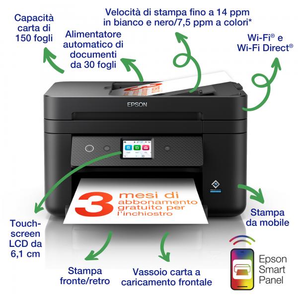 Epson WorkForce WF-2960DWF stampante multifunzione A4 getto d'inchiostro (stampa, scansione, copia), Display LCD 6.1 cm, ADF, WiFi Direct, AirPrint, 3 mesi di inchiostro incluso con ReadyPrint - EUROBABYLON