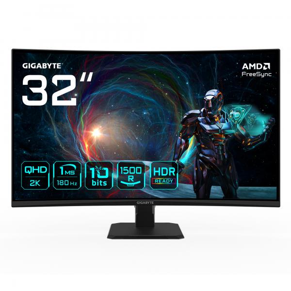 GIGABYTE GS32QCA 31,5" Monitor Gaming Curvo QHD - 2560 x 1440, 180Hz, 1ms, 250 cd/m, FreeSync, HDR Ready, HDMI 2.0, Displayport 1.4 - EUROBABYLON