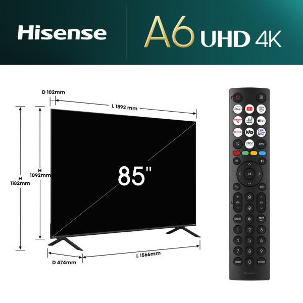 Hisense 85E6NT TV 2,16 m (85") 4K Ultra HD Smart TV Wi-Fi Nero 400 cd/m - EUROBABYLON