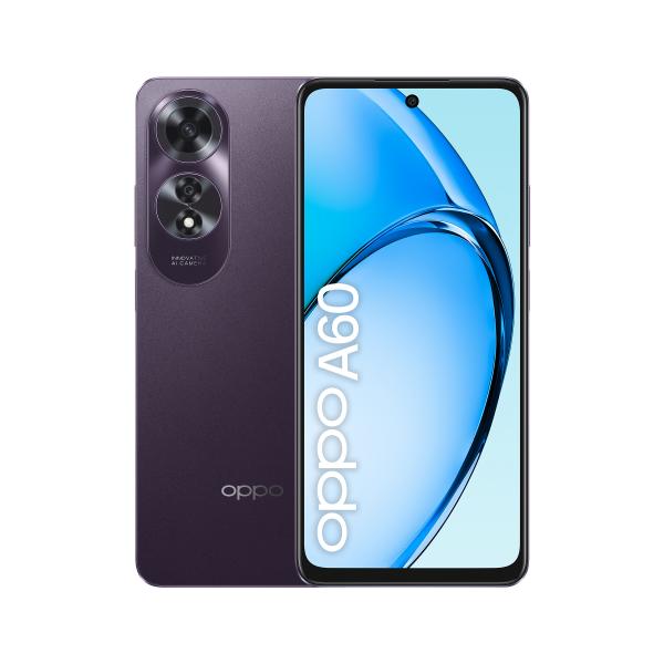 OPPO A60 Smartphone, AI Doppia Fotocamera 64+2MP, Selfie 8MP, Display 6.67 90HZ AMOLED HD+, 5000mAh, RAM 8(Esp4GB/6GB/8GB)+ROM 256GB (esp1TB), IP65, Midnight Purple - EUROBABYLON