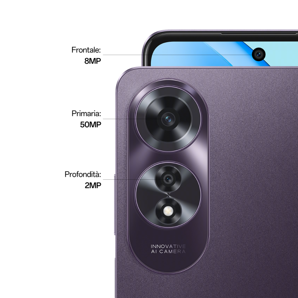 OPPO A60 Smartphone, AI Doppia Fotocamera 64+2MP, Selfie 8MP, Display 6.67 90HZ AMOLED HD+, 5000mAh, RAM 8(Esp4GB/6GB/8GB)+ROM 256GB (esp1TB), IP65, Midnight Purple - EUROBABYLON