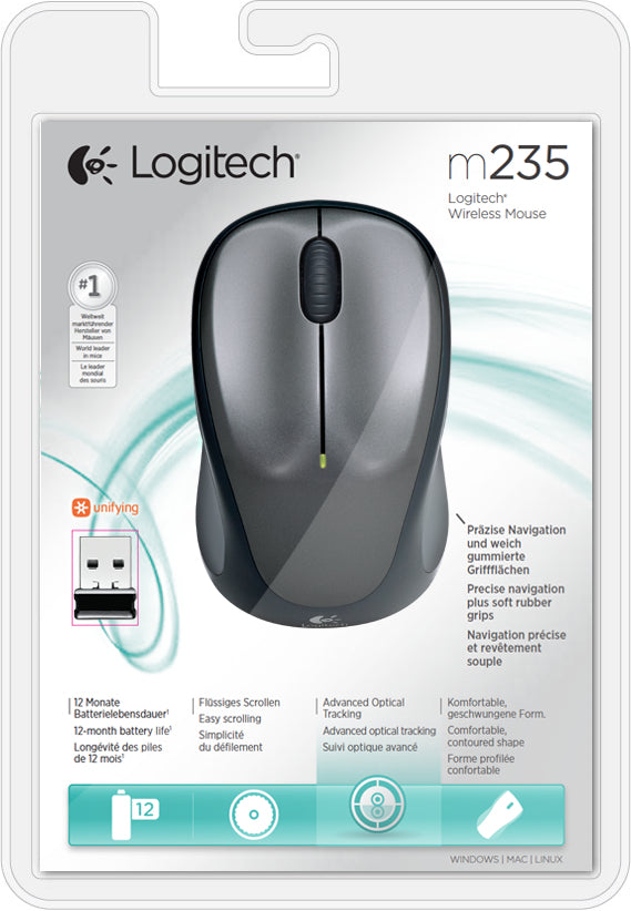 Logitech M235 mouse Ufficio Ambidestro RF Wireless Ottico 1000 DPI