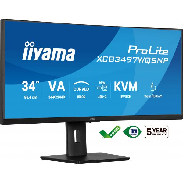 iiyama ProLite XCB3497WQSNP-B1 Monitor PC 86,4 cm (34") 3440 x 1440 Pixel UltraWide Quad HD LED Nero - EUROBABYLON