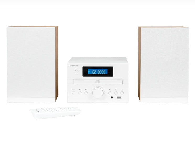 THOMSON MICRO SOUND SYSTEM BT RADIO FM/CD/MP3/USB WOOD FINISH WHITE MIC121BT